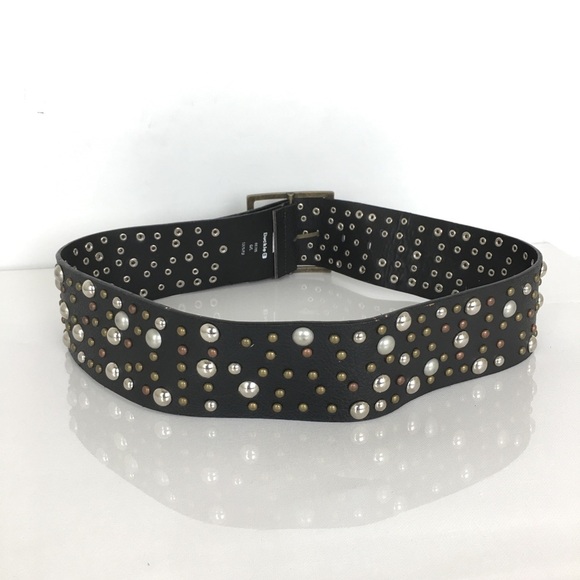 Buckle Wide Studded Statement Belt Black Faux Leather Women’s Size Large main image 8
